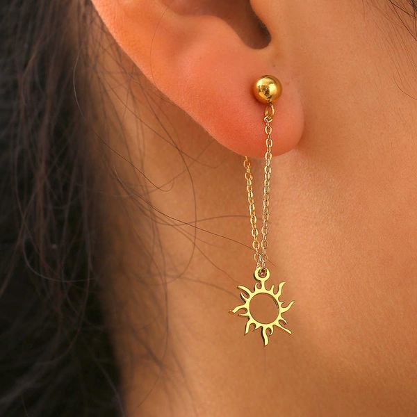 charm stainless steel earrings fashion simple metal chain personality sun totem amulet back hanging drop earrings for women jewelry w0422, Golden
charm stainless steel earrings fashion simple metal chain personality sun totem amulet back hanging drop earrings for women jewelry w0422, Golden
