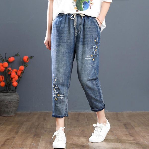 jeans a8451 women calf length harem jeans multistyle washed hole cartoon embroidery casual daily drawstring elastic waist denim pants, Blue
jeans a8451 women calf length harem jeans multistyle washed hole cartoon embroidery casual daily drawstring elastic waist denim pants, Blue