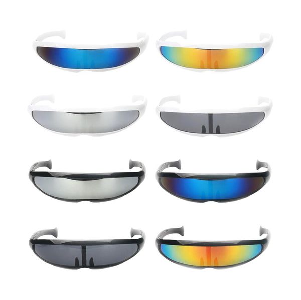 space robot sunglasses plastic color mirrored single lens visor sunglasses cosplay women men party eye glasses big frame shield, White;black
space robot sunglasses plastic color mirrored single lens visor sunglasses cosplay women men party eye glasses big frame shield, White;black