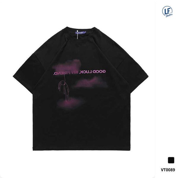 men and women t-shirtslawfoo2022 spring and summer new guochao brand men's wear dark mourning rabbit print short sleeve men's loos, White;black
men and women t-shirtslawfoo2022 spring and summer new guochao brand men's wear dark mourning rabbit print short sleeve men's loos, White;black