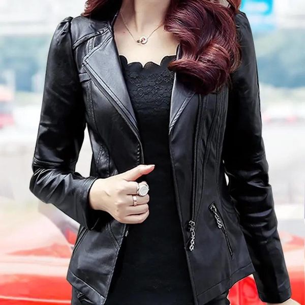 jackets women jackets 2022 spring autumn new faux leather jacket womens casual slim waterproof windproof basic coats short female jacket, Black;brown