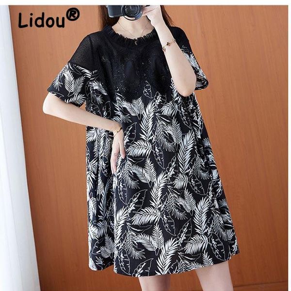 dresses summer women's elegant office lady commuter dress round neck printed lace mesh stitching loose slim short sleeve aline skirt, Black;gray
dresses summer women's elegant office lady commuter dress round neck printed lace mesh stitching loose slim short sleeve aline skirt, Black;gray
