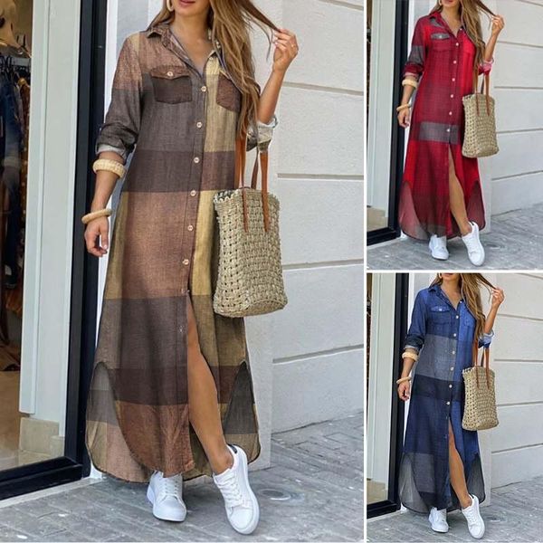 dresses 2022 fashion female longue robe women autumn vintage long sleeves maxi shirt dress casual plaid vestidos, Black;gray
dresses 2022 fashion female longue robe women autumn vintage long sleeves maxi shirt dress casual plaid vestidos, Black;gray