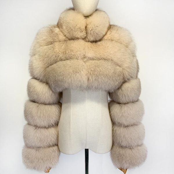 fur long sleeve real fox jacket ladies natural fur top, Black