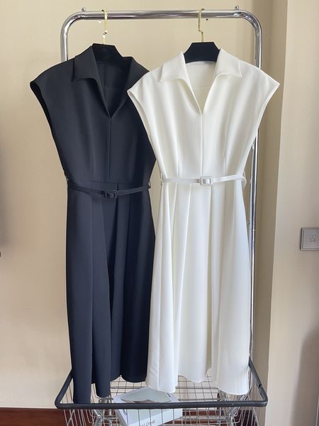 work dresses 2023 european designer dress spring/summer fashion waistband sleeveless pleated dress, White;black
work dresses 2023 european designer dress spring/summer fashion waistband sleeveless pleated dress, White;black