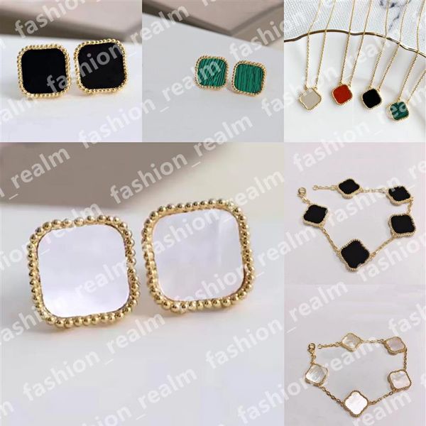 four leaf clover earrings stud designer jewelry set luxury pendant necklaces link chain bracelets gold silver mother of pearl gree2579, Golden;silver
four leaf clover earrings stud designer jewelry set luxury pendant necklaces link chain bracelets gold silver mother of pearl gree2579, Golden;silver