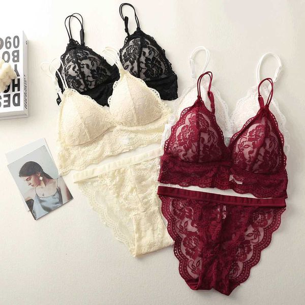 cup french triangle bra suit women's beautiful back hollow lace no steel ring underwear two piece, Red;black
cup french triangle bra suit women's beautiful back hollow lace no steel ring underwear two piece, Red;black