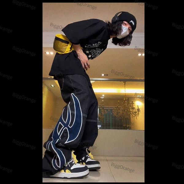 pants new trendy brand high street men washed embroidered jeans men and women american design hiphop loose wideleg pants vintage, Black
pants new trendy brand high street men washed embroidered jeans men and women american design hiphop loose wideleg pants vintage, Black