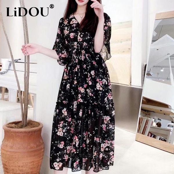 dresses french style sashes floral printing half sleeve vneck loose casual elegant dress women thin style temperament chiffonskirts, Black;gray
dresses french style sashes floral printing half sleeve vneck loose casual elegant dress women thin style temperament chiffonskirts, Black;gray