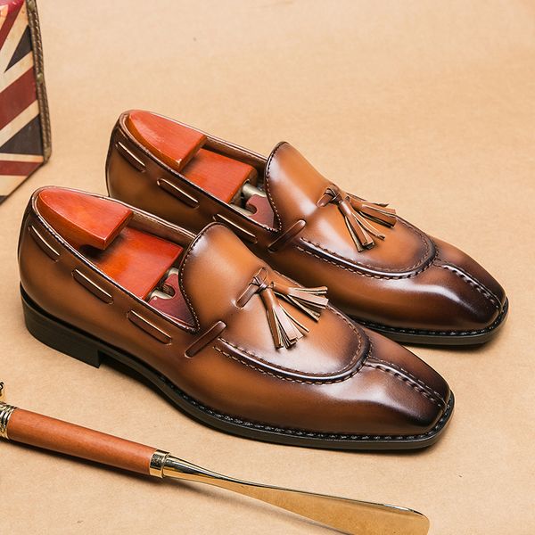dress shoes men loafers brown square toe tassels slipon business wedding mens handmade 230422, Black
dress shoes men loafers brown square toe tassels slipon business wedding mens handmade 230422, Black