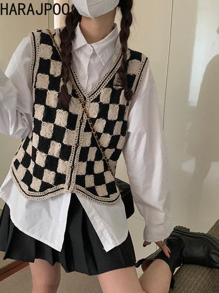 leather harajpoo female waistcoat checkerboard lattice vest women spring fall 2021 new vintage v neck sleeveless sweater y2k tank top, Black
leather harajpoo female waistcoat checkerboard lattice vest women spring fall 2021 new vintage v neck sleeveless sweater y2k tank top, Black