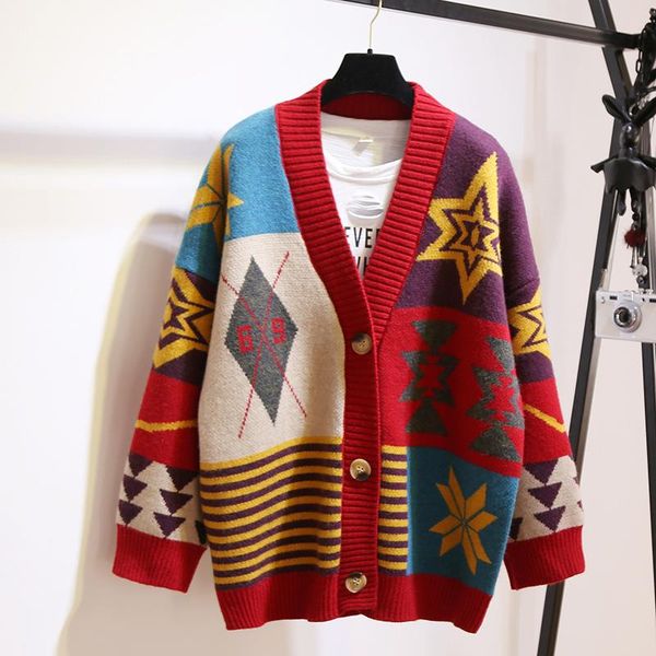 sweaters jacquard color matching fashion stitching sweater women loose singlebreasted knitted cardigan sweater female spring autumn, White;black
sweaters jacquard color matching fashion stitching sweater women loose singlebreasted knitted cardigan sweater female spring autumn, White;black