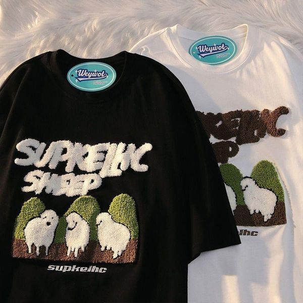 t-shirt 2022 summer new lamb embroidery shortsleeved tshirt women's y2k american retro wild tshirt couple casual loose shortsleeved, White
t-shirt 2022 summer new lamb embroidery shortsleeved tshirt women's y2k american retro wild tshirt couple casual loose shortsleeved, White