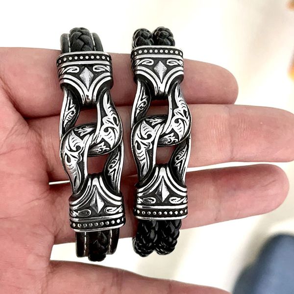 beaded vintage 316l stainless steel viking bracelet men nordic odin pattern carved leather biker fashion jewelry gift 230422, Black
beaded vintage 316l stainless steel viking bracelet men nordic odin pattern carved leather biker fashion jewelry gift 230422, Black
