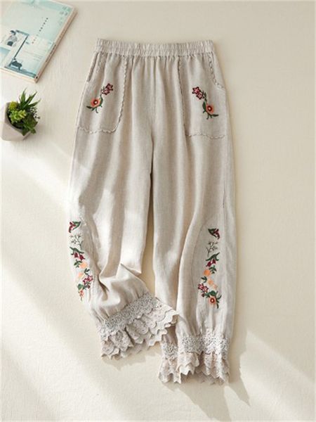 women's pants capris women's cotton linen pants female elastic waist floral embroidery traditional folk lace patchwork ankle lengt, Black;white
women's pants capris women's cotton linen pants female elastic waist floral embroidery traditional folk lace patchwork ankle lengt, Black;white