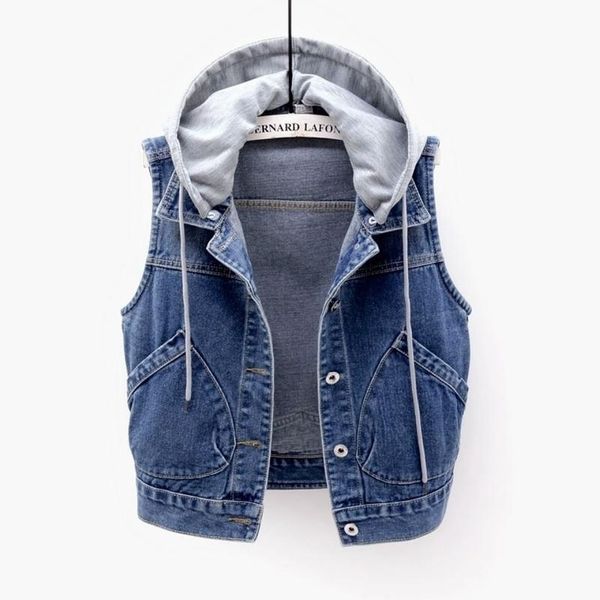 vests new denim vest women's spring autumn clothes sleeveless wild short hooded jacket women denim jeans vest jacket female, Black;white
vests new denim vest women's spring autumn clothes sleeveless wild short hooded jacket women denim jeans vest jacket female, Black;white