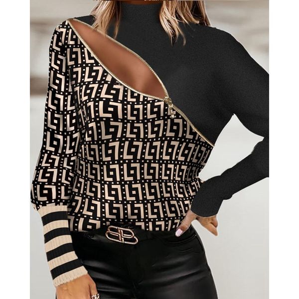 t-shirt 2022 autumn new women geo print zip front long sleeve fashion lady casual mock neck blouse street wear clothing outfits, White
t-shirt 2022 autumn new women geo print zip front long sleeve fashion lady casual mock neck blouse street wear clothing outfits, White