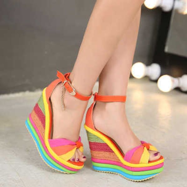 sandals women's wedges sandals colorful platform rainbow shoes bowknot hemp bottom female ankle buckle strap ladies shoe summer new 202, Black
sandals women's wedges sandals colorful platform rainbow shoes bowknot hemp bottom female ankle buckle strap ladies shoe summer new 202, Black