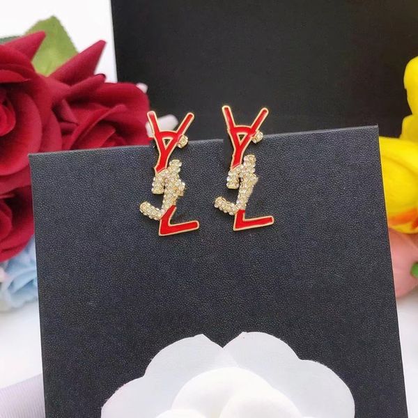 gold hoop earrings new diamond monogram red earrings, Golden;silver