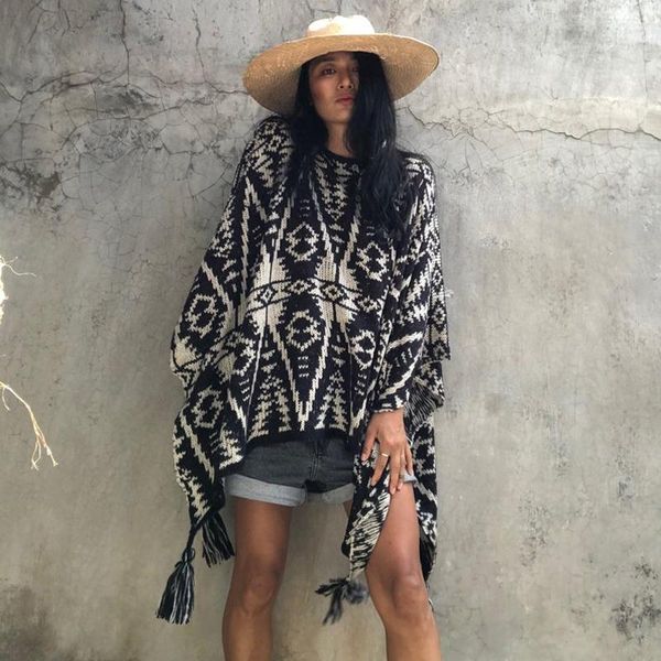 sweaters batwing sleeve sweater loose fit geometric print jacquard kniting black poncho cover up women's boho cloak timeless blouse, White;black
sweaters batwing sleeve sweater loose fit geometric print jacquard kniting black poncho cover up women's boho cloak timeless blouse, White;black