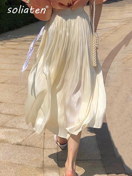 dresses elegant solid midi pleated skirt women korean high waist spring summer ladies satin maxi skirt female faldas saia b032, White;black
dresses elegant solid midi pleated skirt women korean high waist spring summer ladies satin maxi skirt female faldas saia b032, White;black