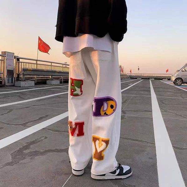 women's jeans letter embroidery straight pants brand hiphop y2k high street wideleg sportswear casual couple retro fashion loose 230422, Blue
women's jeans letter embroidery straight pants brand hiphop y2k high street wideleg sportswear casual couple retro fashion loose 230422, Blue