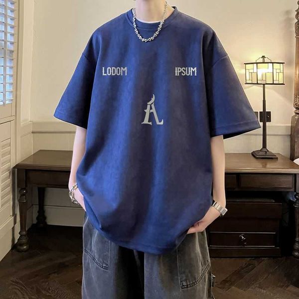 american short sleeved men's suede t-shirt trendy brand clothing loose and versatile with 5/2 sleeves, White;black
american short sleeved men's suede t-shirt trendy brand clothing loose and versatile with 5/2 sleeves, White;black