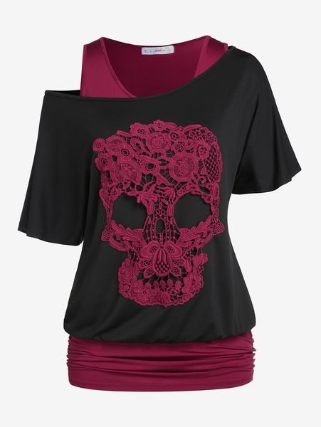 t-shirt women's skew neck skull lace gothic tee and ruched blouson tank set or light blue contrast lace panel cutout tshirts 4xl, White
t-shirt women's skew neck skull lace gothic tee and ruched blouson tank set or light blue contrast lace panel cutout tshirts 4xl, White