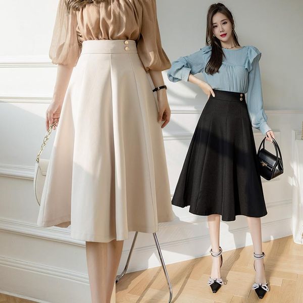 dresses ladies office ol style knee length skirt high waist button solid color elegant korean pleated aline swing skirts female clothes, Black;gray
dresses ladies office ol style knee length skirt high waist button solid color elegant korean pleated aline swing skirts female clothes, Black;gray