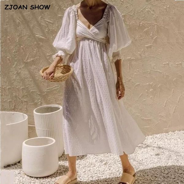 dresses 2022 solid white 3d dot cross front swing dress women elastic shoulder half sleeve tie bow sashes midi vestido holiday robe, Black;gray
dresses 2022 solid white 3d dot cross front swing dress women elastic shoulder half sleeve tie bow sashes midi vestido holiday robe, Black;gray