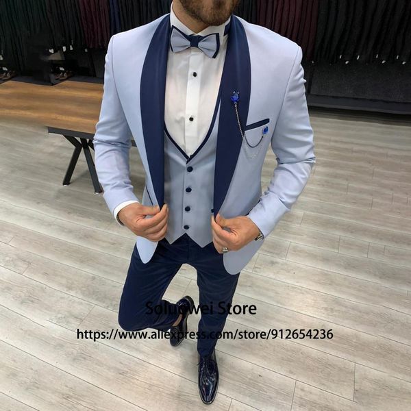 blazers light blue suits for men slim fit 3 piece jacket vest and pants set formal groom wedding shawl lapel tuxedo male business blazer, White;black
blazers light blue suits for men slim fit 3 piece jacket vest and pants set formal groom wedding shawl lapel tuxedo male business blazer, White;black