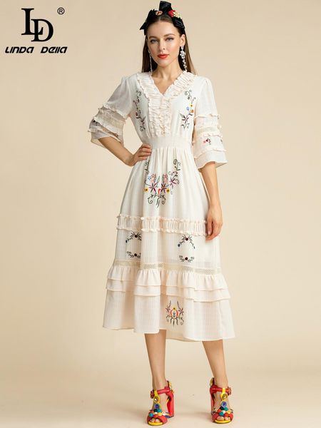dresses ld linda della fashion designer summer dress women's vneck ruffles half sleeve flower embroidery vintage party midi dress, Black;gray
dresses ld linda della fashion designer summer dress women's vneck ruffles half sleeve flower embroidery vintage party midi dress, Black;gray