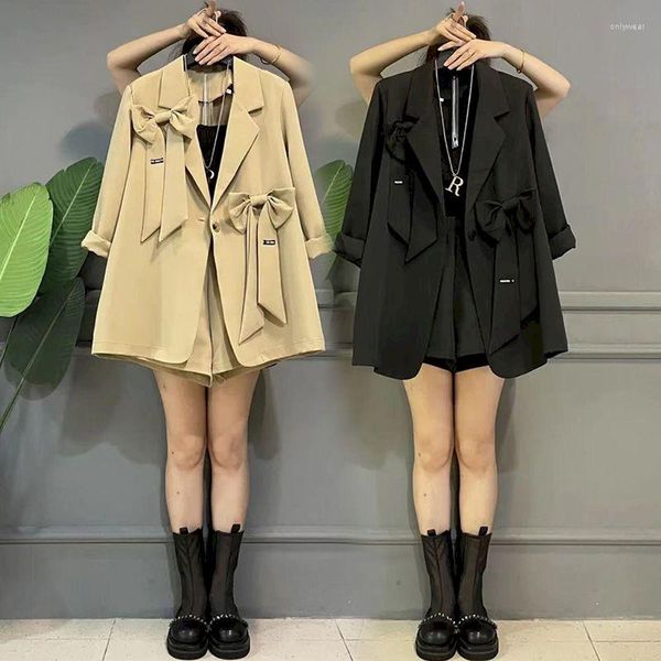 

Women's Suits UNXX Vintage Bow Decoration Suit Jacket Women Short Outwear Puff Sleeve Autumn Lapel Single Buckle Female Blazers Basic Coat, Black