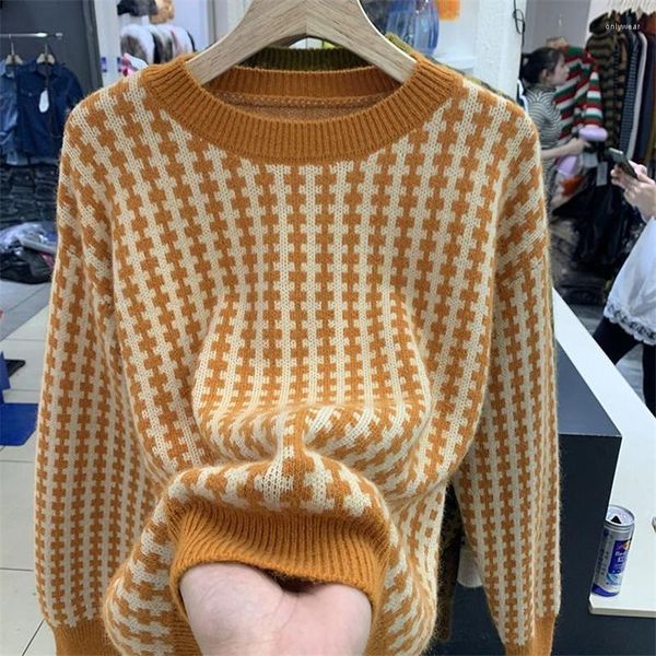 Women's Sweaters Fashion Round Neck Grid Contrast Knitted Sweater Pullover Spring Autumn Casual Women Coat Bottoming Shirt Female, Orange
Women's Sweaters Fashion Round Neck Grid Contrast Knitted Sweater Pullover Spring Autumn Casual Women Coat Bottoming Shirt Female, Orange