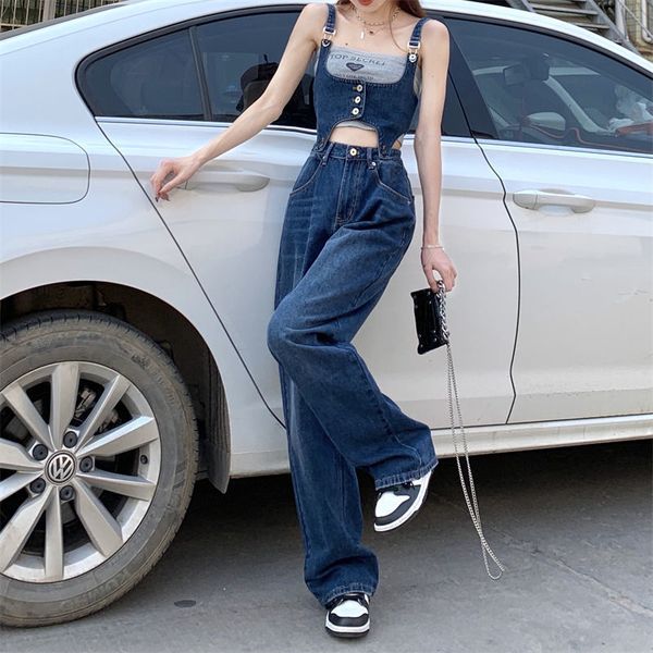 women's jeans korean fashion loose denim suspender's jeans summer adjustable split onepiece high waist straight pants 230422, Blue
women's jeans korean fashion loose denim suspender's jeans summer adjustable split onepiece high waist straight pants 230422, Blue