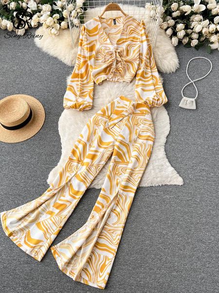 pants singreiny autumn holiday two pieces suits fashion print v neck tie short shirt split casual long pants women streetwear sets, White
pants singreiny autumn holiday two pieces suits fashion print v neck tie short shirt split casual long pants women streetwear sets, White