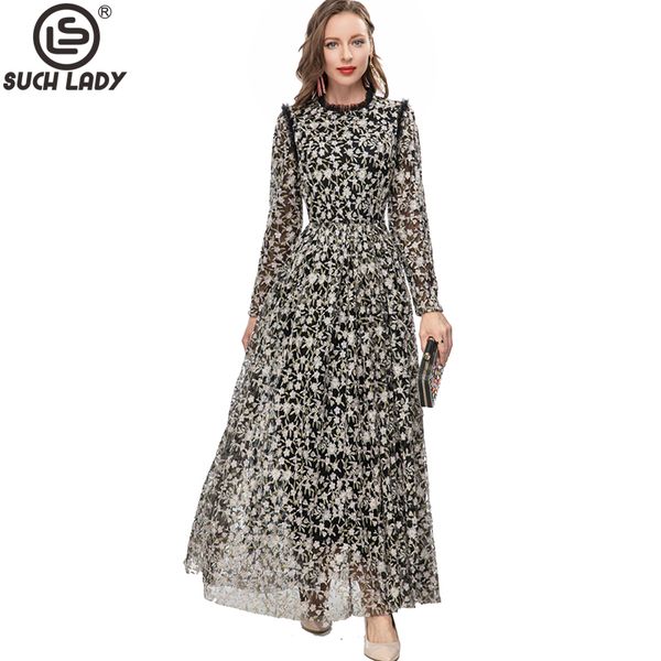 women's runway dresses o neck ruffles embroidery long sleeves elegant designer maxi party prom gown, Black
women's runway dresses o neck ruffles embroidery long sleeves elegant designer maxi party prom gown, Black