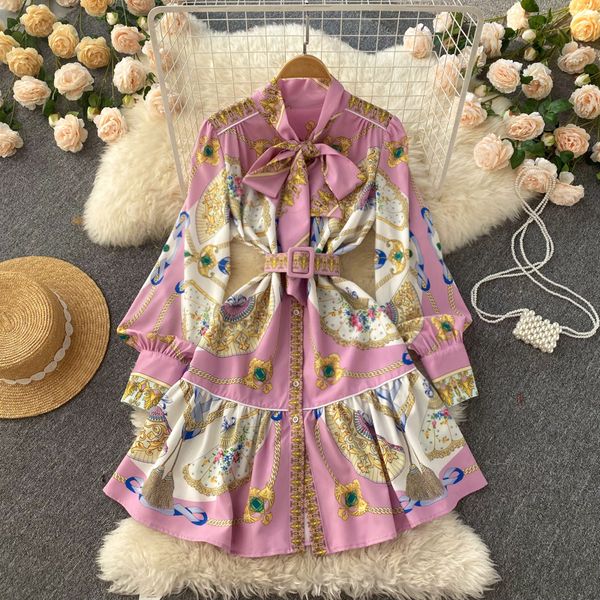 new spring/summer dress with bow tie leading long sleeves and belt fit printed shirt dress single breasted dress, Black;gray
new spring/summer dress with bow tie leading long sleeves and belt fit printed shirt dress single breasted dress, Black;gray