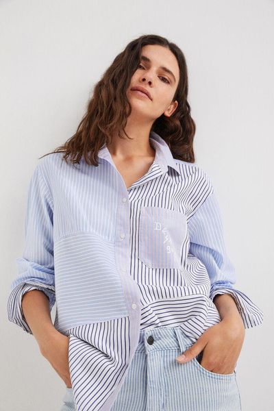 polos 2022 nowy patchworkowy bluzka w paski dla kobiet, White 
polos 2022 nowy patchworkowy bluzka w paski dla kobiet, White