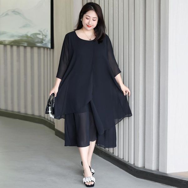 dresses l8xl woman black chiffon dress summer new fashion elegant ruffles loose long dresses female plus size suitable for weight 150kg, Black;gray
dresses l8xl woman black chiffon dress summer new fashion elegant ruffles loose long dresses female plus size suitable for weight 150kg, Black;gray