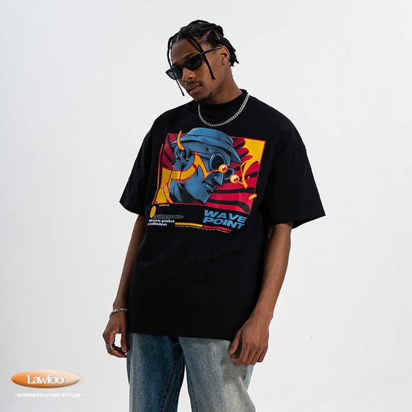 men and women t-shirtslawfoo china-chic american cartoon color contrast portrait print half high collar loose edition couple t-shirt fashion, White;black
men and women t-shirtslawfoo china-chic american cartoon color contrast portrait print half high collar loose edition couple t-shirt fashion, White;black