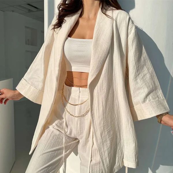summer elegant cotton suit women's casual loose comfortable pants lapel 2 piece women's new arrival 2023, White
summer elegant cotton suit women's casual loose comfortable pants lapel 2 piece women's new arrival 2023, White
