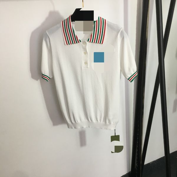 423 2023 summer womens sweater short sleeve pullover white blue lapel neck fashion striped clothes meiyi, White;black
423 2023 summer womens sweater short sleeve pullover white blue lapel neck fashion striped clothes meiyi, White;black