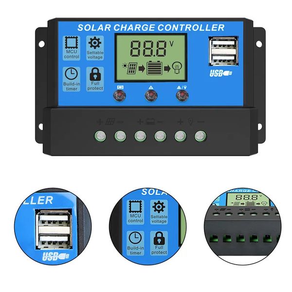 10a 20a 30a pwm solar charge controller 12v/24v 50a 60a solar regulator usb 5v panel battery regulator intelligent lcd display
10a 20a 30a pwm solar charge controller 12v/24v 50a 60a solar regulator usb 5v panel battery regulator intelligent lcd display