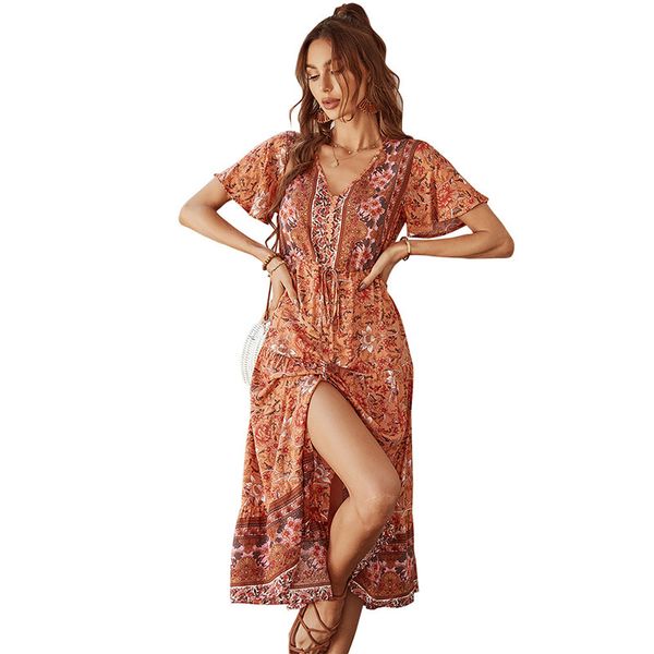 v-neck a-line midi casual dress pullover flutter short sleeves sashes slim high waist floral printed panelled ruffles split bohemian vacatio, Black;gray
v-neck a-line midi casual dress pullover flutter short sleeves sashes slim high waist floral printed panelled ruffles split bohemian vacatio, Black;gray