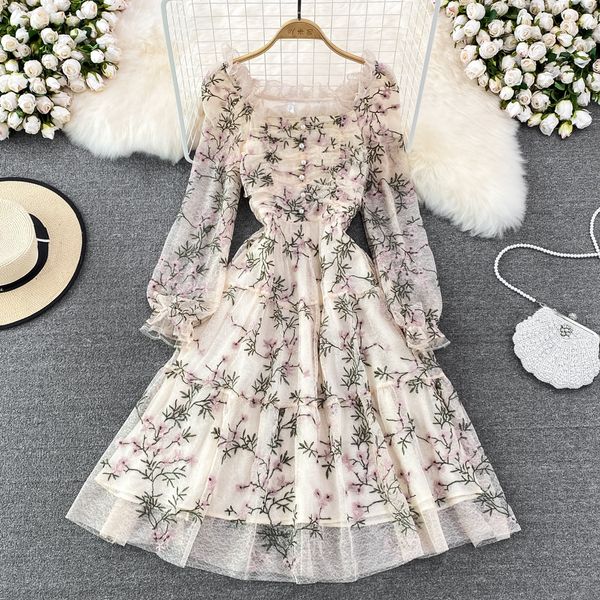2023 spring luxury light luxury dress square neck lace embroidery drawn waist slim a-line large swing dress elegant long dress, Black;gray
2023 spring luxury light luxury dress square neck lace embroidery drawn waist slim a-line large swing dress elegant long dress, Black;gray
