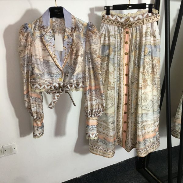 two piece dress australian designer designs new world map retro print polo neck bubble long sleeve customized single breasted high waist hal, White
two piece dress australian designer designs new world map retro print polo neck bubble long sleeve customized single breasted high waist hal, White