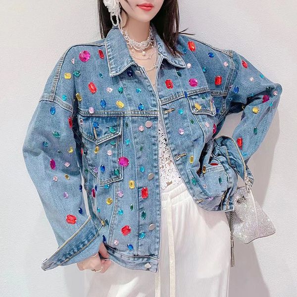 women s jacket spring diamond denim bf loose havey decor oversize jean jacket street style clothes 230424, Black;brown
women s jacket spring diamond denim bf loose havey decor oversize jean jacket street style clothes 230424, Black;brown