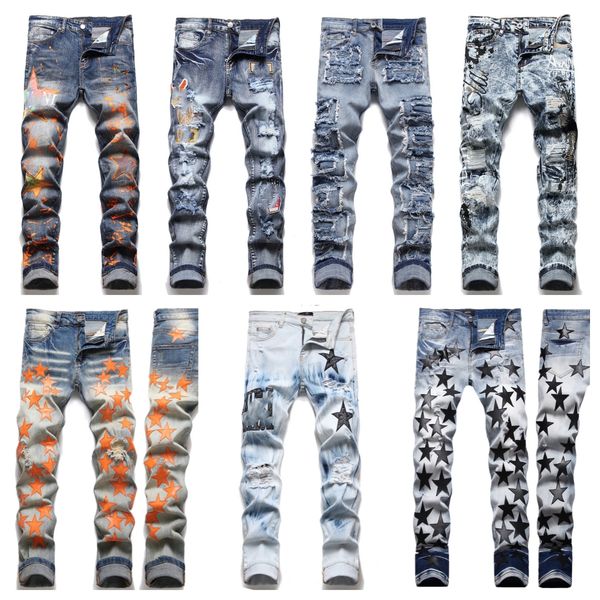 men's jeans designer high street embroidered pants ripped jeans straight europe and the united states fashion slim pants, Blue
men's jeans designer high street embroidered pants ripped jeans straight europe and the united states fashion slim pants, Blue