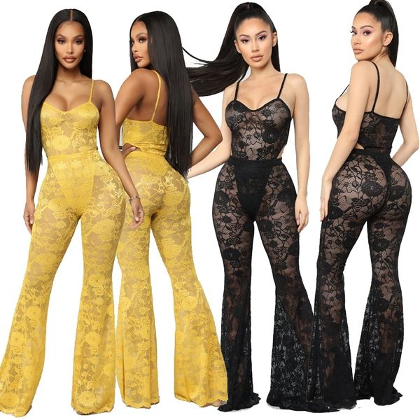women s two piece pants 2pcs full lace women spaghetti strap bodysuit high waist elastic flare set 230424, White
women s two piece pants 2pcs full lace women spaghetti strap bodysuit high waist elastic flare set 230424, White